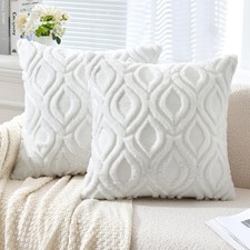 MIULEE Pure White 18x18 Soft Winter Plush Faux Wool Throw Pillow Covers Set of 2