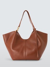 John Lewis Oversized Magnetic Closure Leather Slouchy Tote Bag - Tan [Scuffed]