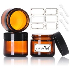 Amber Glass Jars with Lids, 3 Pack Leak-proof Travel Containers 2 Ounces
