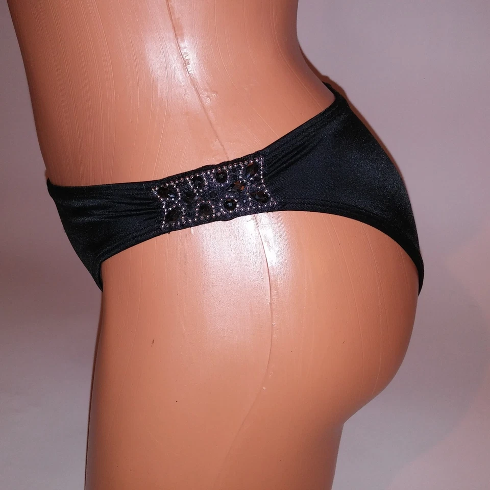 Parte inferior de bikini de natación H&M talla 4 negra lisa detalle lateral bling calzoncillos con tachuelas nuevos Foto 4 de 4