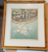 Enrico Benaglia Litografia su carta con cornice "Volo nell' Eden" pda