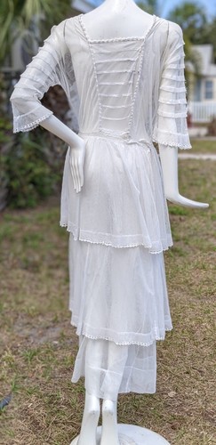 EDWARDIAN TEENS WHITE NET SUMMER DRESS W TIERED SKIRT & LACE EDGING - Picture 6 of 7