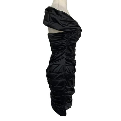 THEIA 8 black off the shoulder ruched stretch body-con formal dress - Picture 7 of 13