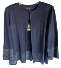 Ming Wang Black Acrylic Knit Metallic Trim Cardigan Jacket Size XL NWT $265