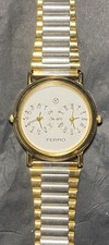 Vintage Ferro All Stainless Steel Gold/Silver Mens Watch Calendar Roman Numerals