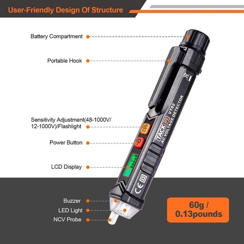 TACKLIFE VT02 Laser e livelli tester di tensione CA senza contatto/penna tester di tensione - Foto 3 di 4