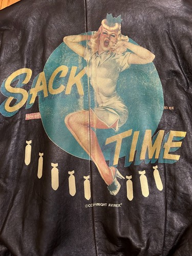 ✰ SACK TIME Nose Art ✰ AVIREX Replica A-2 Leather Flight/”Bomber” Jacket ✰ XL VG - Picture 6 of 24