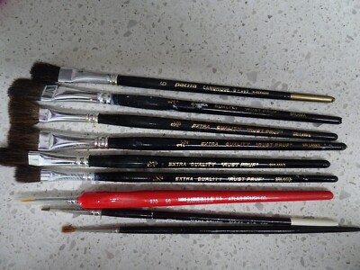 EXTRA QUALITY CAMBRIDGE AND ''RUST PRUF'' ARTISTS PAINT BRUSHES-EIGHT-NEW AND USED