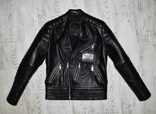 Philipp Plein Black Lambskin Men's Genuine Leather Motorcycle Biker Jacket