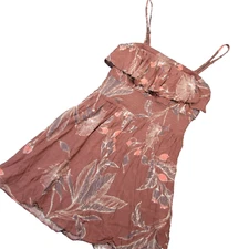 Express Boho Sun Dress Women S Terra Cotta Floral A-Line Smocked Summer Boho Y2K