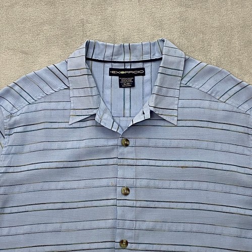 Exofficio Shirt Men XL Blue Striped Short Sleeve Lightweight Travel Button-Up - Picture 4 of 11