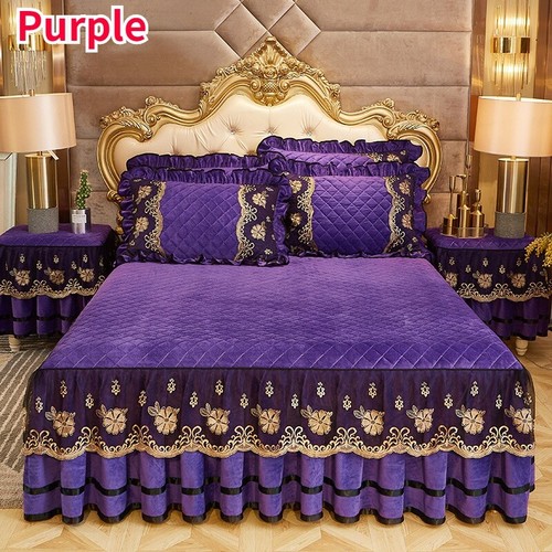 Flannel Lace Ruffle Bed Skirt Sheet Quilted Bedcover Bedspread Pillowcases Home - Picture 21 of 21