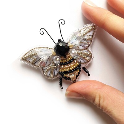 Bead Embroidery Kit - Bee Brooch, Insect pin, Craft DIY Kit