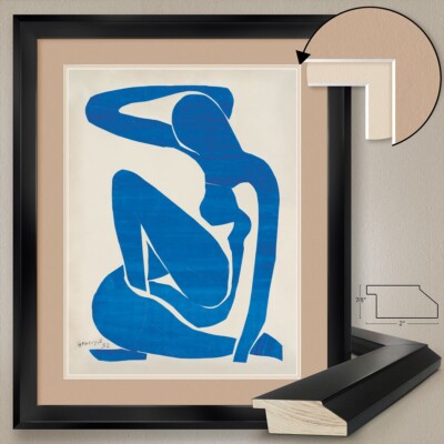 32W''x40H'' BLUE NUDE by HENRI MATISSE - FEMME NU BLEU DOUBLE MATTE GLASS & FRAME