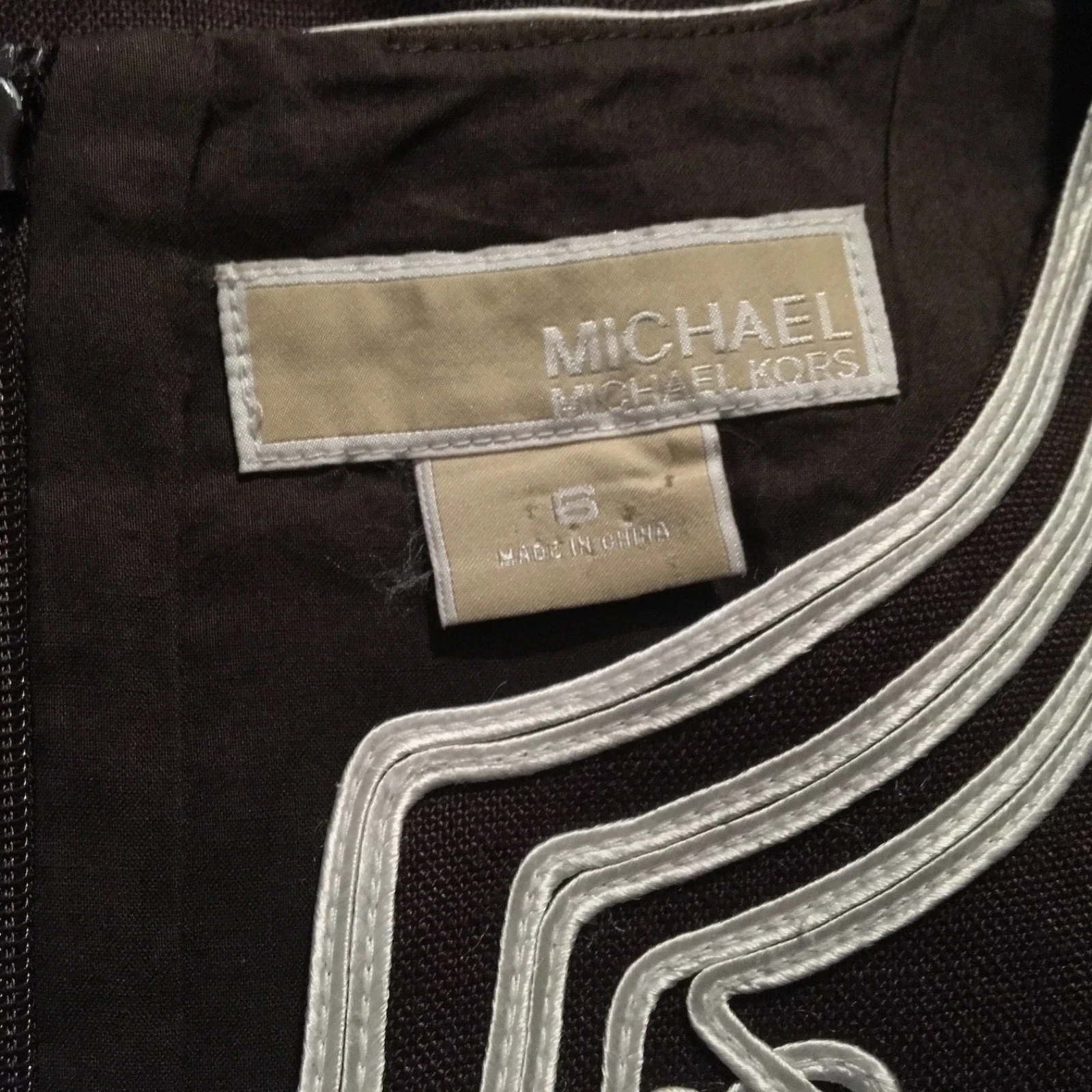 Abito tunica donna Michael Kors 100% lino ricamato senza maniche tg 6 marrone