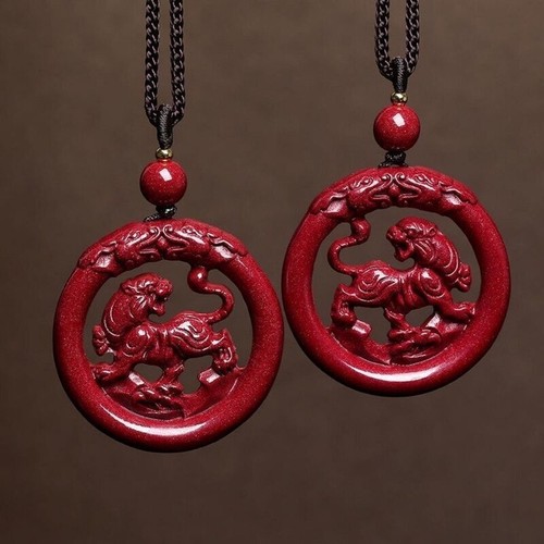Collar Colgante Dragón Tigre Dragón Tallado de Doble Cara Cinnabar Jade Regalo Tallado a Mano - Imagen 3 de 8