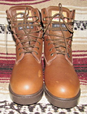 Mens Vintage Brahma Lace Up Brown Leather Steel Toe Work 