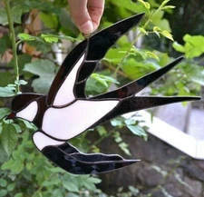 Stained Glass Swallow Window Panel - Flying Bird Suncatcher
