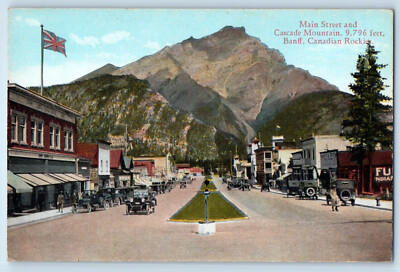 Banff Alberta Canada Postcard Main Street and Cascade Mountain c1910