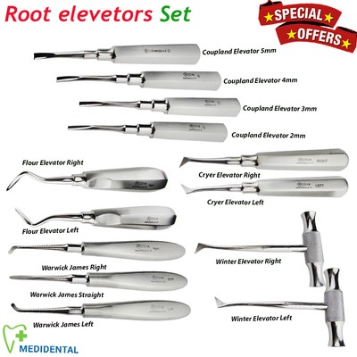 Set 10 Wurzel Heber Gewinkelt Rechts+Links Luxating Instrumente Surgical Tools