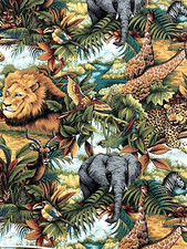 Springs Industries Fabric Out of Africa 3 1/3 Yds Safari Jungle Elephants Lion
