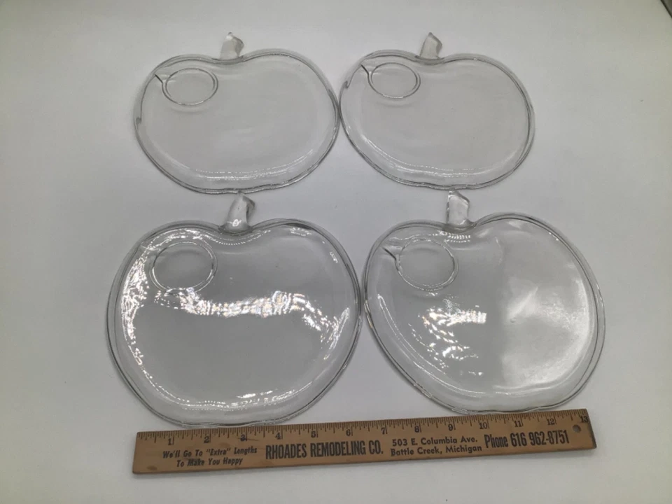 Стеклянный винтажный набор из 4 закусочных тарелок в форме яблока обеденная тарелка - Изображение 4 из 4
