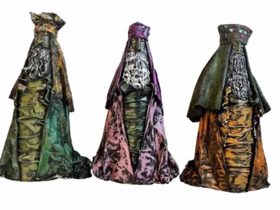 3 Wise Men Handmade Paper Mache Folk Art Jewels Christmas 3 Kings Textured 12''