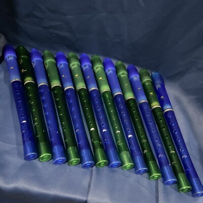 Lot 14 New Style Baroque 2 piece Blue & Green Clear Flute Soprano Recorder Pre O
