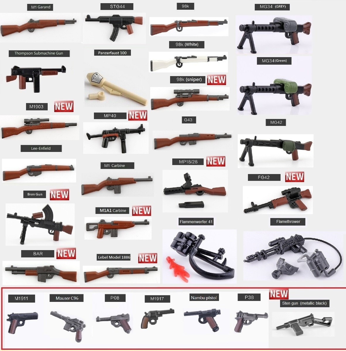 World War 2 II Armoury Weapon Gun moc 98k MG34 Bren German US