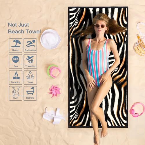 Leopard Print Beach Towel 30 x 60 Inch, Zebra Print Beach Leopard Zebra Print - Picture 8 of 8