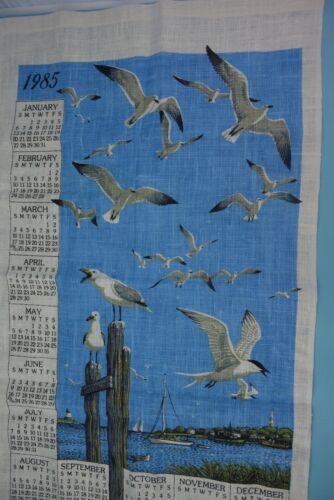 1985 Kay Dee Linen Calendar Tea Towell Seagulls New WO Tag Old Stock Vintage - Picture 1 of 8