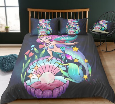 3D Meerjungfrau Muschel Perle Cartoon Kinder Quilt Cover Set Bettwäsche Sets ...