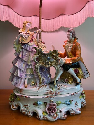 Vintage Capodimonte Huge Figural Ceramic Table Lamp by D. Polo