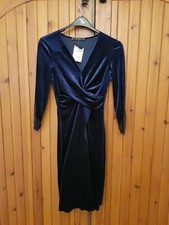ZARA NAVY BLUE SHIMMER V NECK BODYCON DRESS LONG SLEEVE FAUX WRAP SIZE MEDIUM