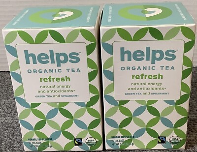 Helps Refresh Organic Green Tea W/Spearmint Herbal , 2 Boxes With 16 Tea Bags