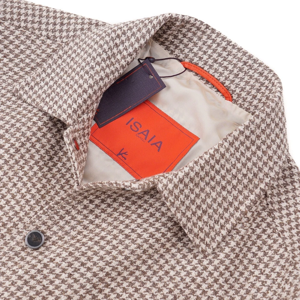 Isaia Houndstooth Check Soft Wool-Silk-Linen Varsity Jacket S (Eu 48) NWT - Image 4 of 4