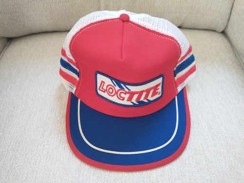 Super Rare Vintage Loctite 3 Striped Trucker Snapback Mesh Red Blue Hat Cap