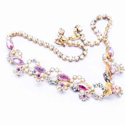 1950s Austria Rare Pink and Opalescent Aurora Borealis Crystal Necklace