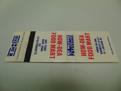 L259 Vintage Matchbook Cover How-Dea Food Mart Belgium Wisconsin WI