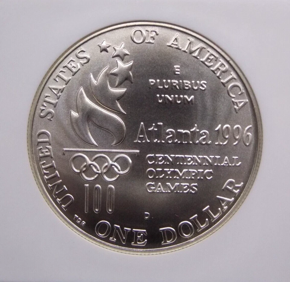 1996 "D" Wheelchair PARALYMPICS Silver Commemorative $1 NGC MS69 #022 Rank #77 - Image 3 of 4