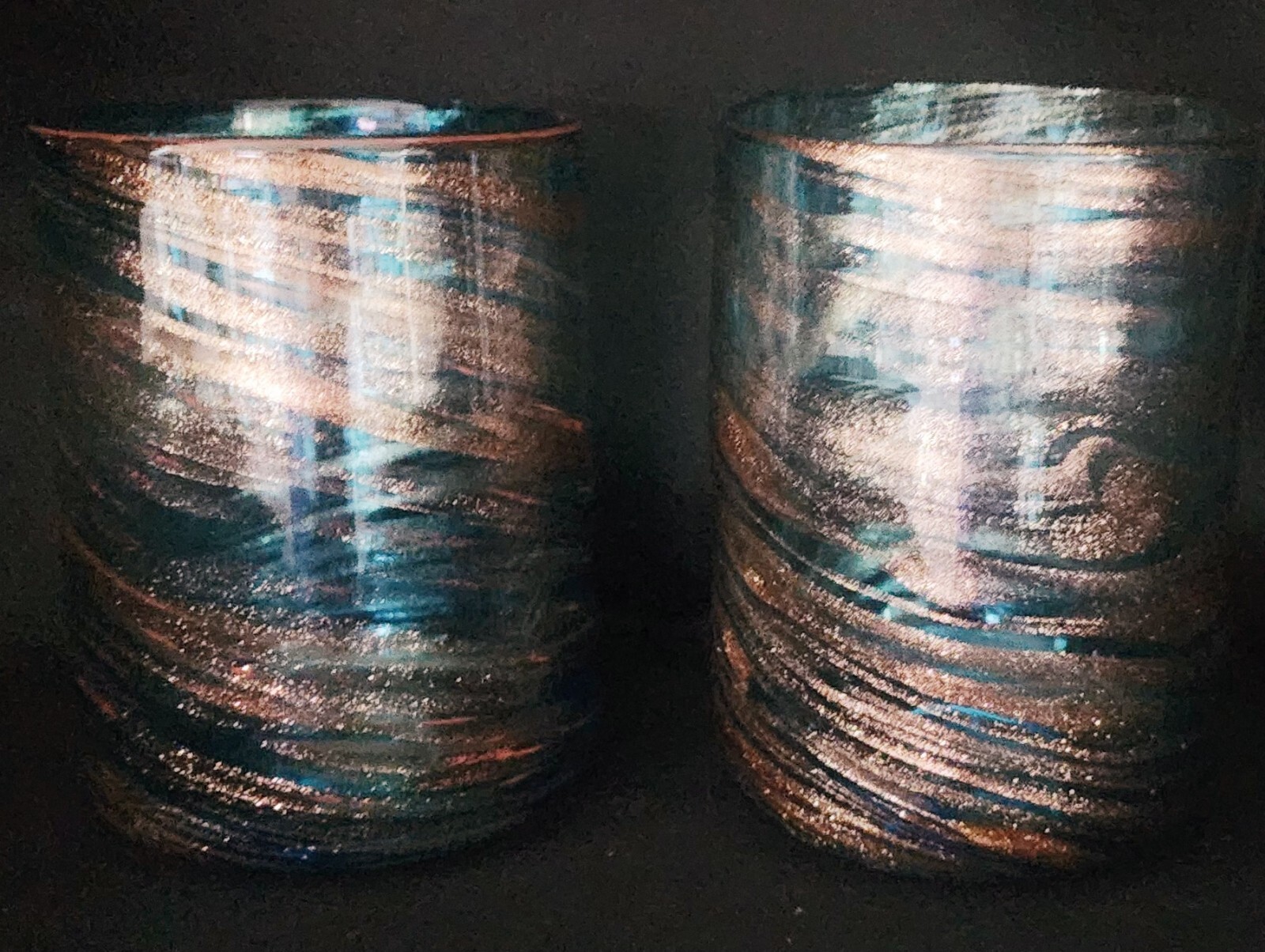 Artland Shimmer Double Old-Fashion Highball Glasses Hand Blown Set Of 2