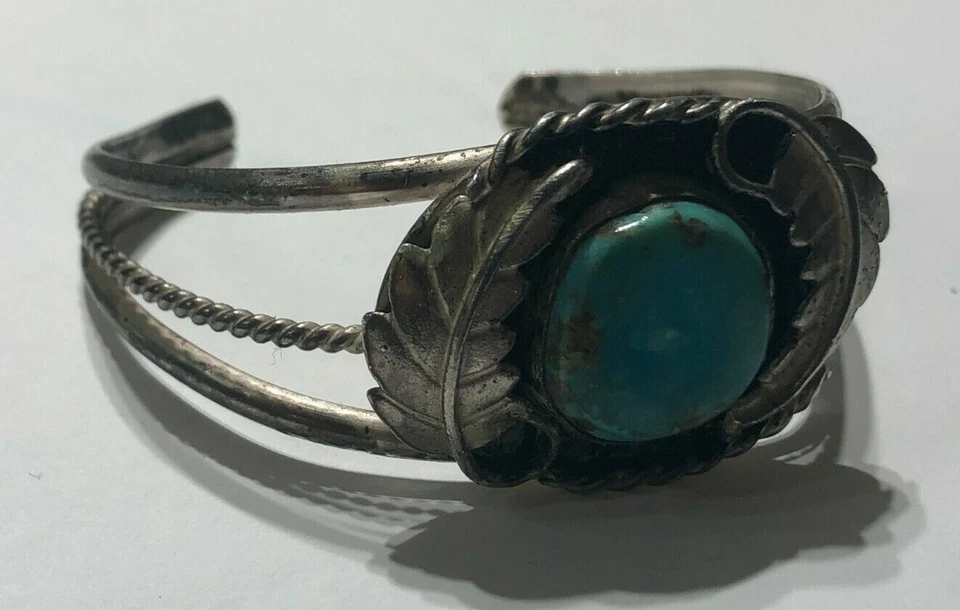 Native American Turquoise & Feather Adjustable Bracelet Sterling Silver .925 - Image 2 of 4