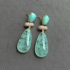 Women Earrings Fashion Green Amethyst Prasiolite Amazonite Stud Earring Jewelry