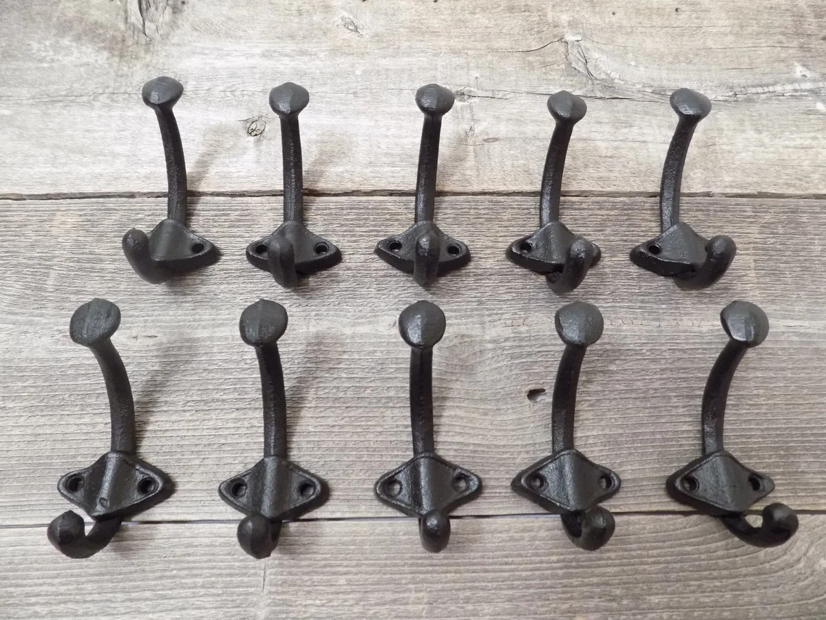 10 Black Coat Hooks Hat Rack Hall Tree Closet Cast Iron Hardware Cup Mug  Hook