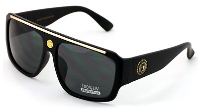 Lion Head Flat Top Hip Hop Rapper Retro Bold Sunglasses Matte Black