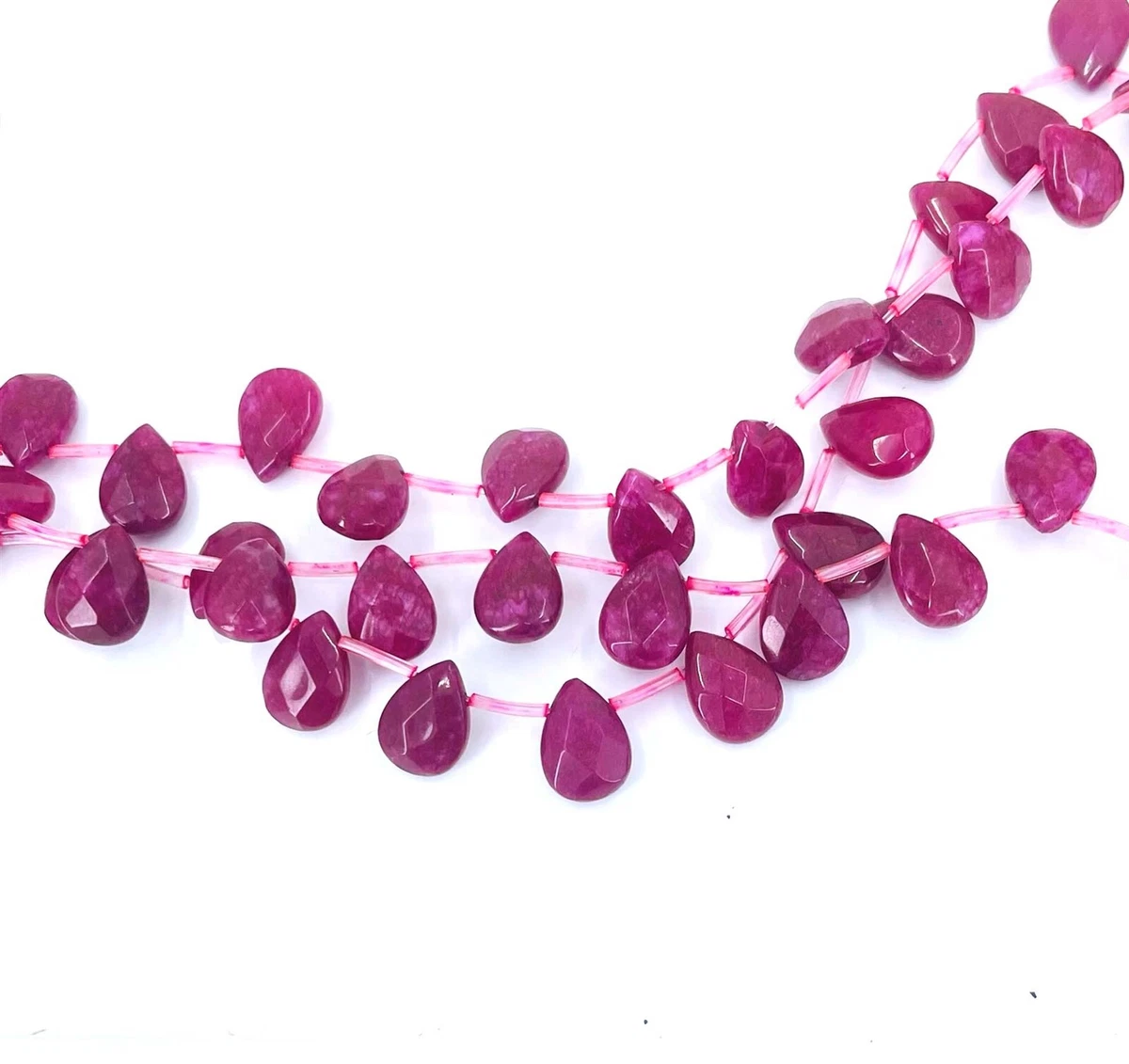 14x10mm Ruby / Raspberry JADE Faceted Briolette teardrop Beads (6 pcs)