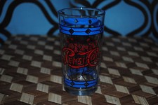 Vintage Pepsi Glass Tiffany Style Stained Gass Blue Red 5" Rare Retro NICE