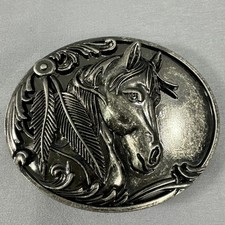 Dark Silver Rodeo Horse Head Western Oval Belt Buckle