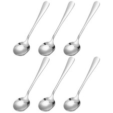 6Pcs 6" Stainless Steel Soup Spoon Tea Spoons Round Dinner Spoons, Silver