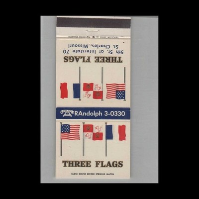 Matchbook Cover Three Flags Restaurant & Cocktail Lounge St. Charles, MO